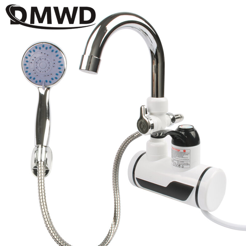 DMWD Keran Air Panas Instan Elektrik Pemanas Air Cepat dengan Tampilan Suhu LED Keran Tanpa Tangki untuk Shower Dapur UE