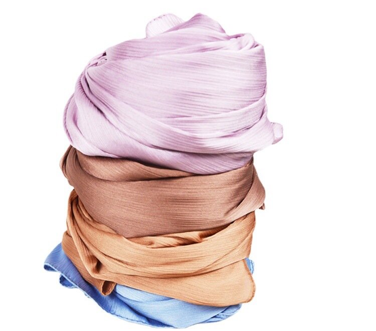 Autumn Winter Silk Like Hijab Scarf Shawl Muslim Islamic Large Size Plain Headwrap Women Soft Headscarf Smooth Headband Turban