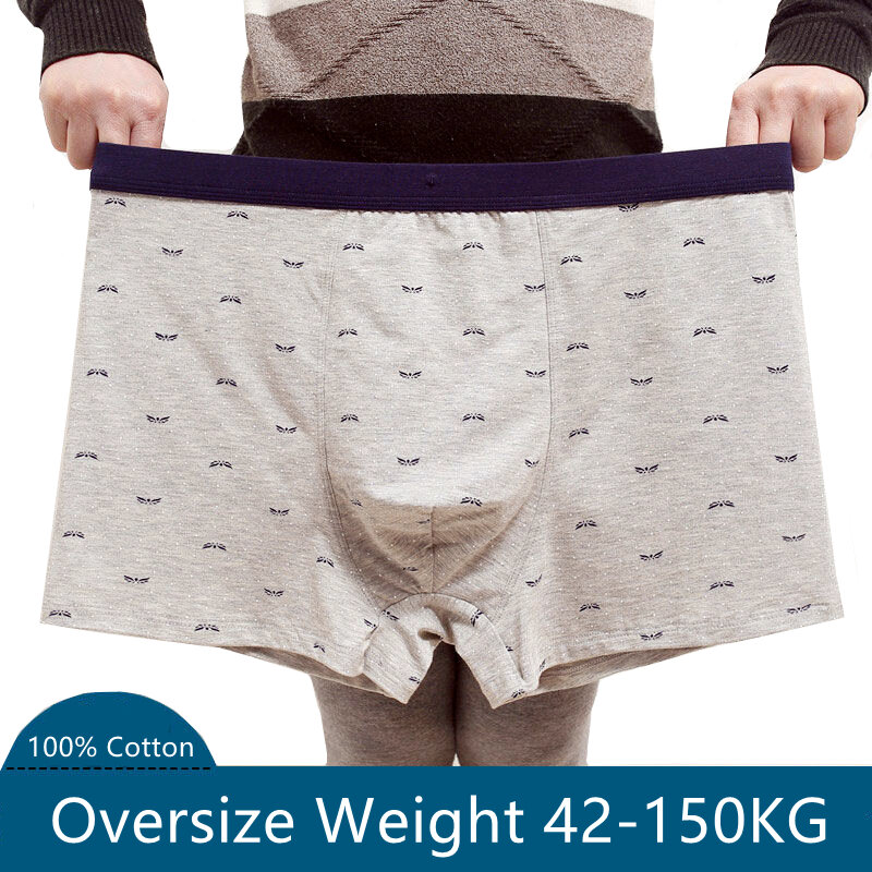 Celana dalam ukuran Plus untuk pria, celana dalam katun tanpa kelim 160kg, celana dalam Boxer katun murni merek pria