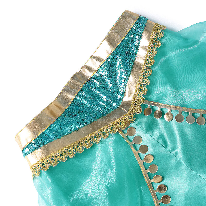 Disney-Robe Princesse Jasmine Aladdin pour Bol, Lampe Magique, Costume de ixd'Anniversaire, Haut + Pantalon + Groupe de Sauna, Vêtements de Carnaval