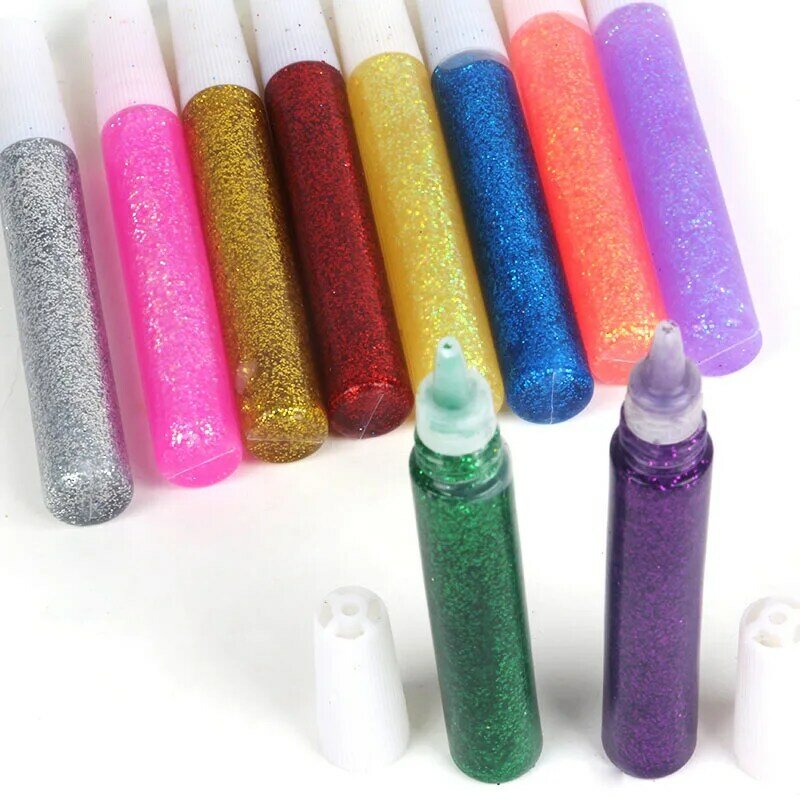 10Pcs Glitter Powder กาวเด็ก Art ภาพวาดกระดาษหัตถกรรม Drawing เคสโทรศัพท์ DIY Super Liquid เล็บกาวปากกา