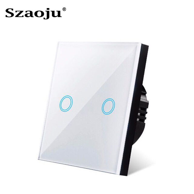 Сенсорный выключатель Szaoju, сенсорные выключатели освещения, европейский стандарт, закаленное белое стекло, панель, лампа, кнопка управления