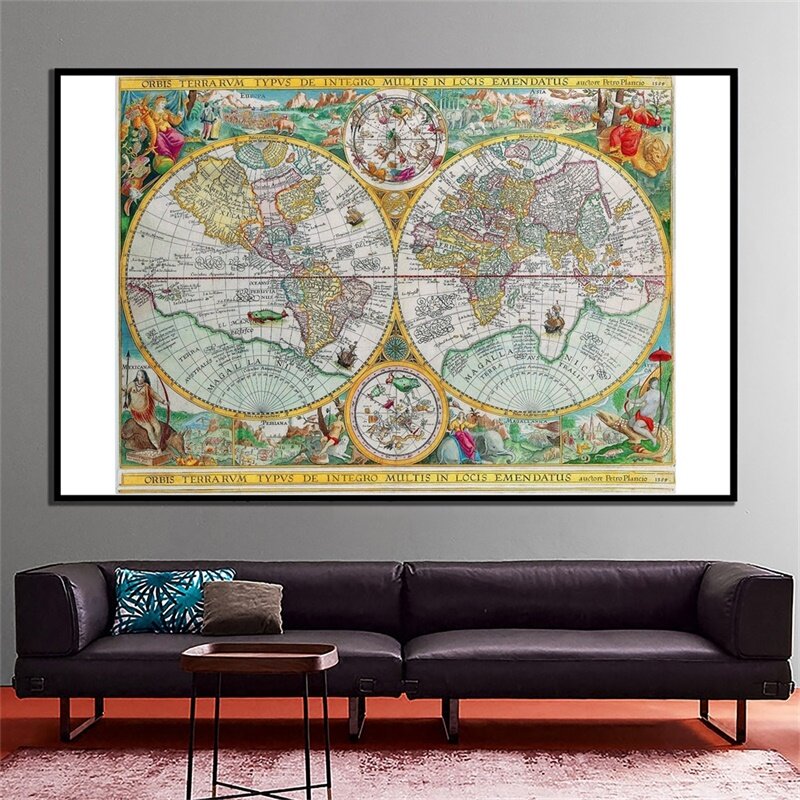 59*42cm 1594 Vintage Map Canvas Painting Orbits Changes In Locations Wall Art Poster Decorative Poster Home Office Decoration