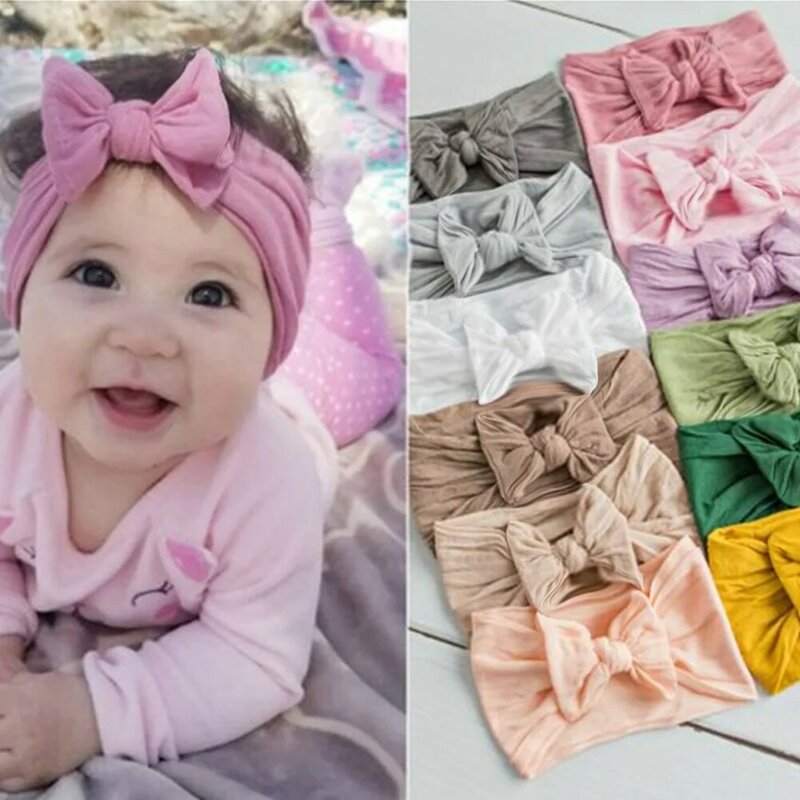 2022 nowa bawełna elastyczna noworodków dziewczynek jednolity kolor pałąk Bowknot pasmo włosów dzieci niemowlę pałąk bandeau bebe