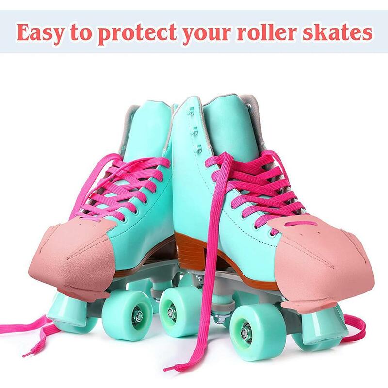 Protetores de patins em couro PU, Toe Guards, 4 furos para patins, 1 par