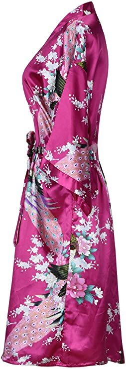 Vestido de seda cetim para as mulheres, quimono curto, design floral, moda, para a noite