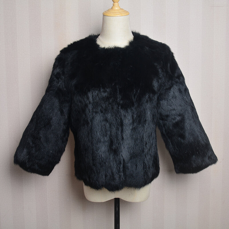 Abrigo de piel auténtica de conejo para mujer, chaqueta Vintage de piel completa, Chaleco de fiesta de invierno, personalizado, talla grande, cuello redondo