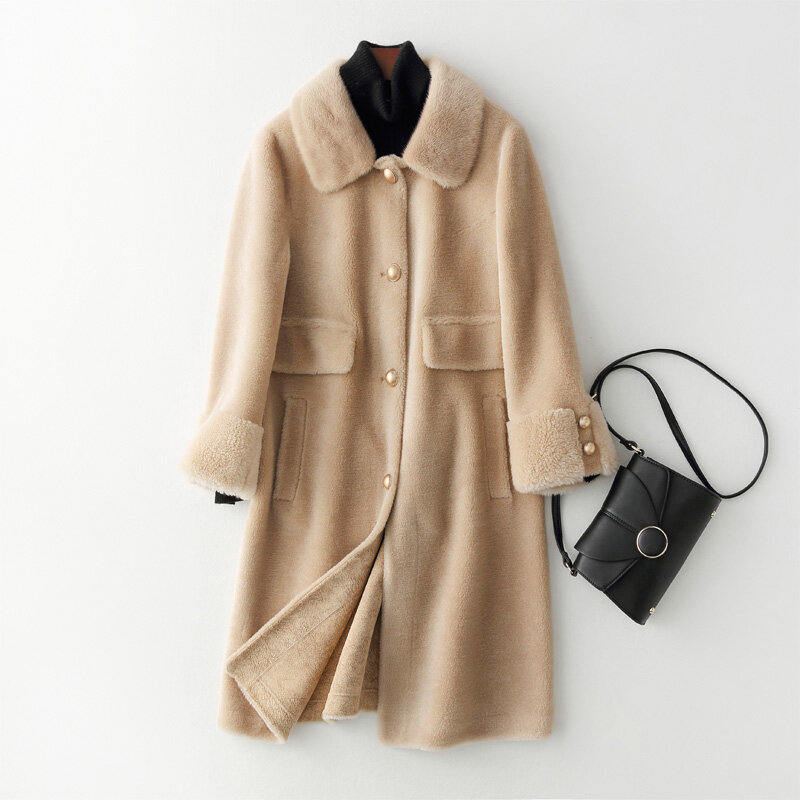 Cappotto vera pelliccia femminile inverno visone naturale collo di pelliccia giacca donna 2021 coreano Vintage lungo pecora giacche da taglio top Hiver 1988