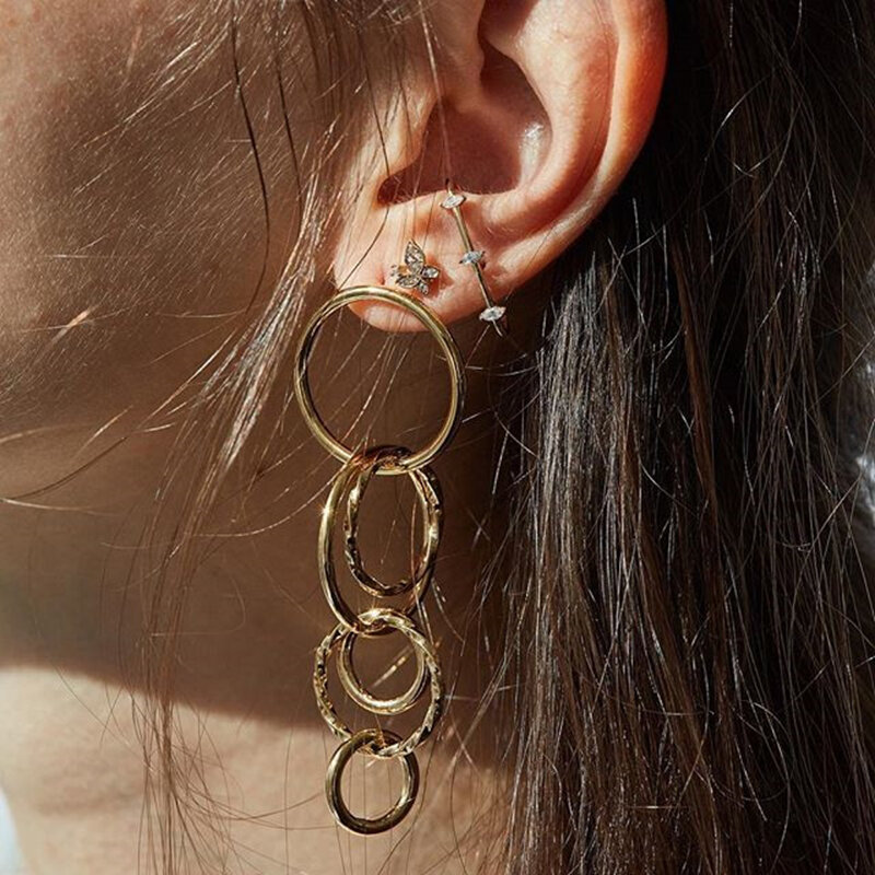 Bls 기적 빈티지 골드 번개 귀걸이 여성을위한 설정 Boho 기하학적 원형 스타 나비 크리스탈 귀걸이 여성 쥬얼리