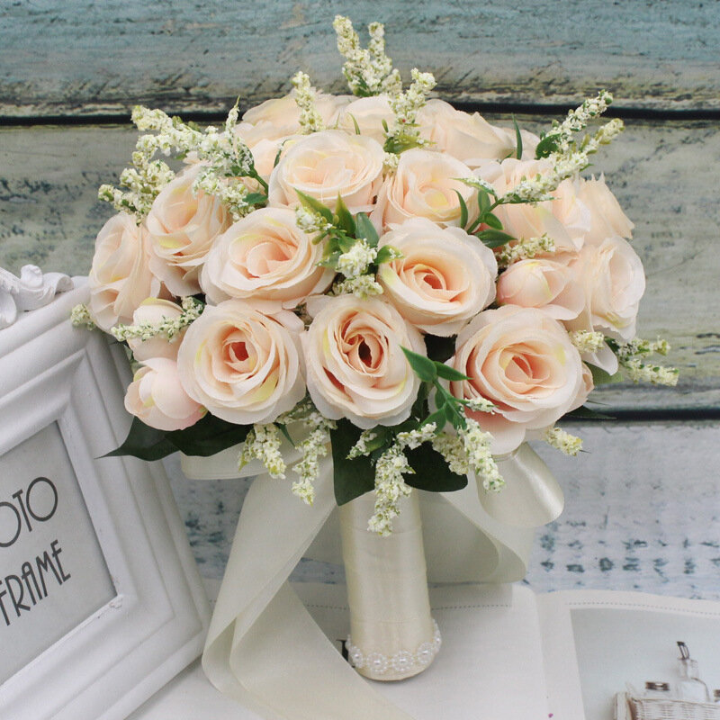 Bouquet da sposa da damigella d'onore fiore artificiale fatto a mano fiori di seta rosa buque casamento Bouquet da sposa per decorazioni di nozze