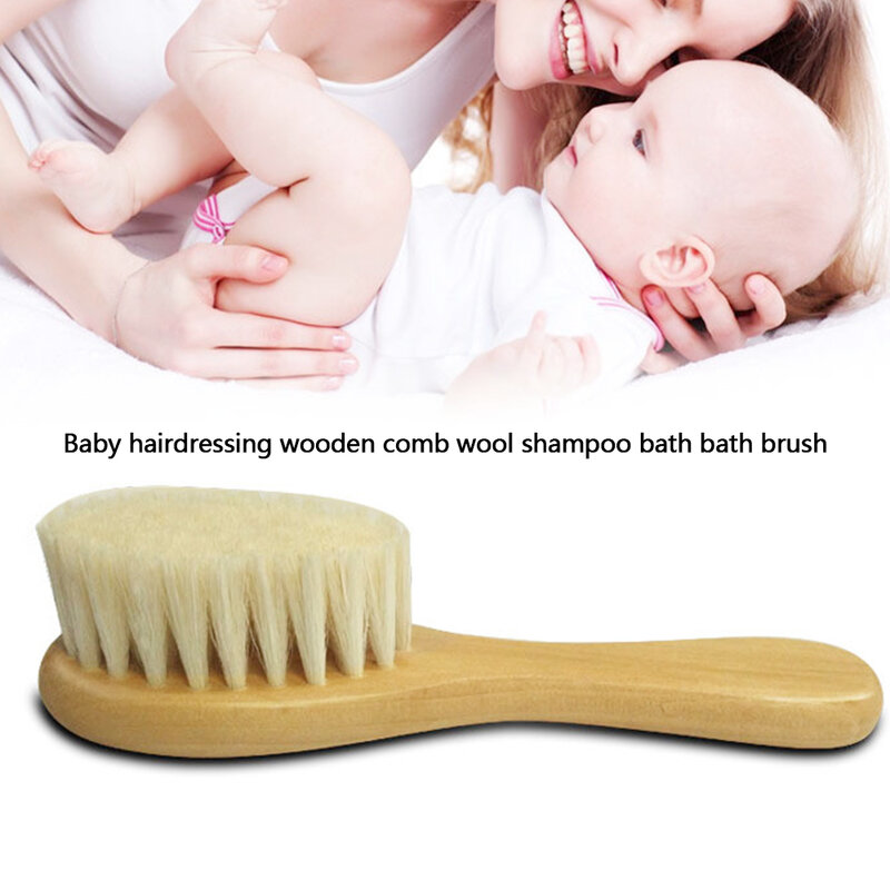 Bebê escova de madeira do bebê recém-nascido pente de lã natural escova de cabelo recém-nascido cabeça infantil massageador portátil pente de cabelo do bebê escova de banho pente