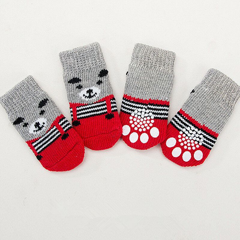 Hot Sale Soft Pet Knits Socks Warm Puppy Dog Shoes Cute Cartoon Anti Slip Skid Socks for Small Dogs Wear Slip On Paw Protector