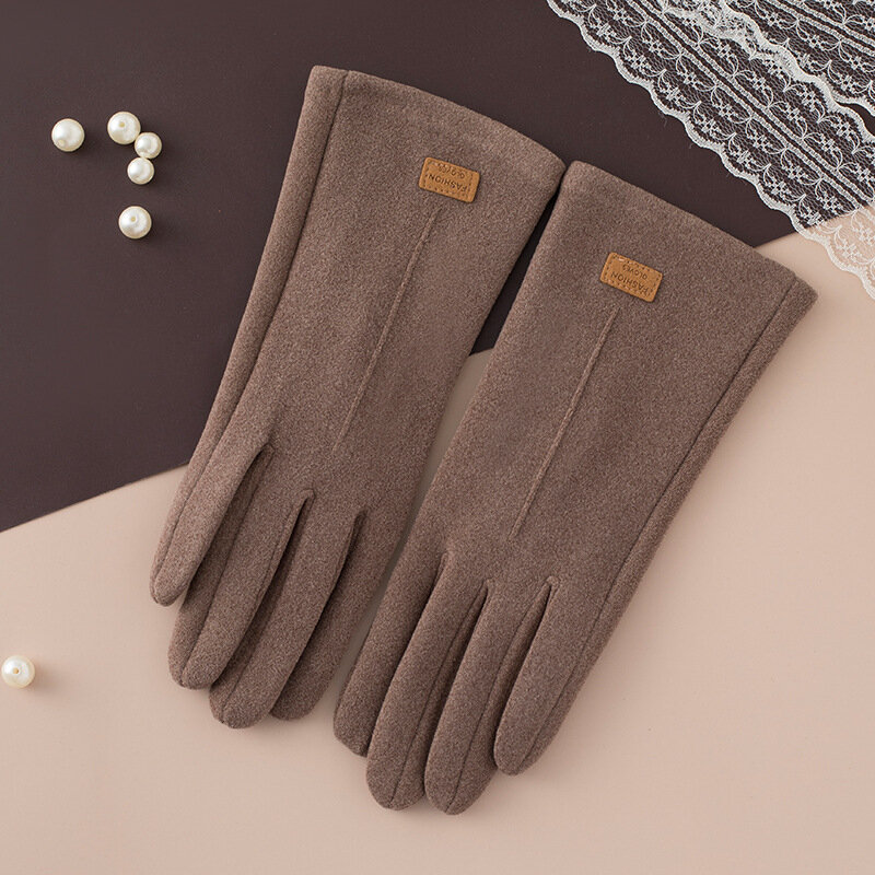 Женские утепленные перчатки, бархатные плотные ветрозащитные эластичные перчатки для сенсорных экранов, элегантные однотонные варежки, Осень-зима