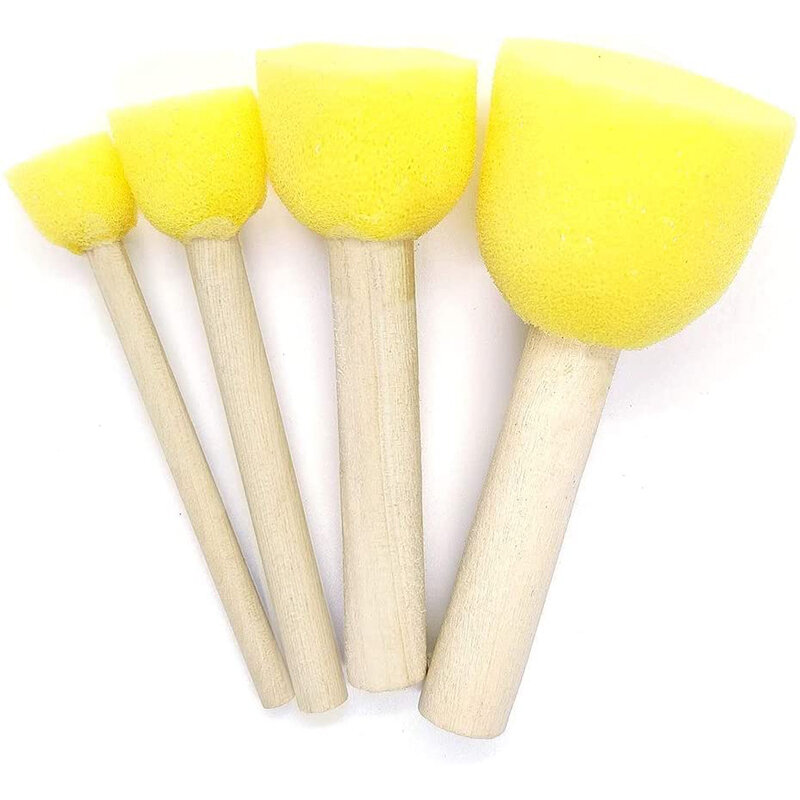4pcs/set Sponge Paint Brush Wooden Handle Sponge Foam Brushes Art Painting Tool for Kids DIY Toy Art Supplies