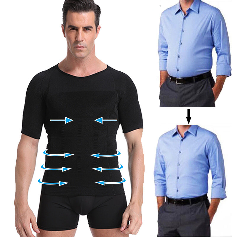Homens classix corpo tonificação t-shirt emagrecimento body shaper postura corretiva controle barriga homem de compressão modelagem roupa interior espartilho
