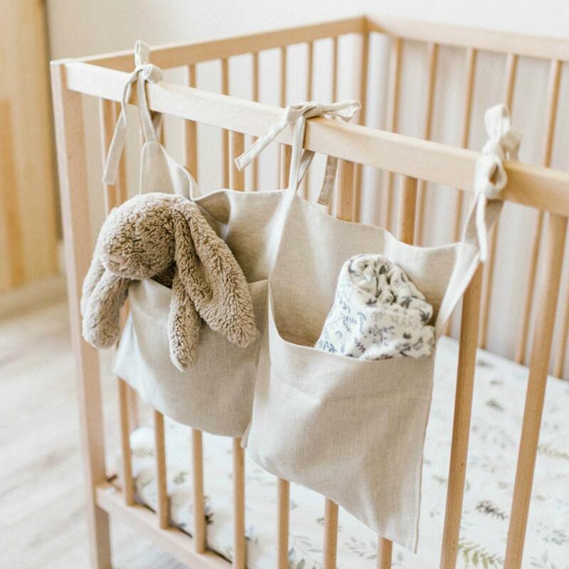 Baby Bed Hanging Storage Bags Cotton Newborn Crib Organizer Toy Diaper Pocket For Crib Bedding Set Accessories Nappy Store Bags