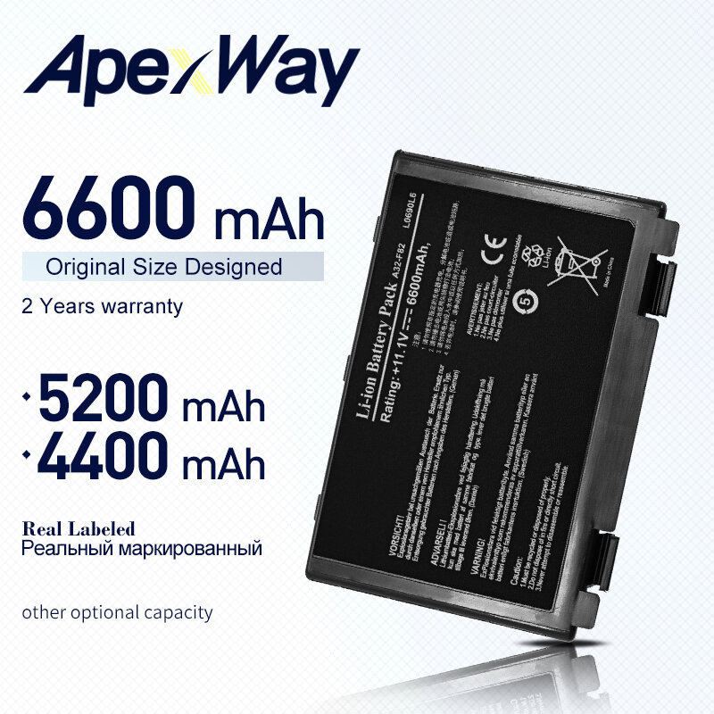 ApexWay-batería para ordenador portátil, pila para Asus A32-F82, k70, p50ij, X70ab, X70ac, X70ij, X70ic, X8a, L0690L6, L0A2016, 70NLF1B2000Y, 90NLF1BZ000Y