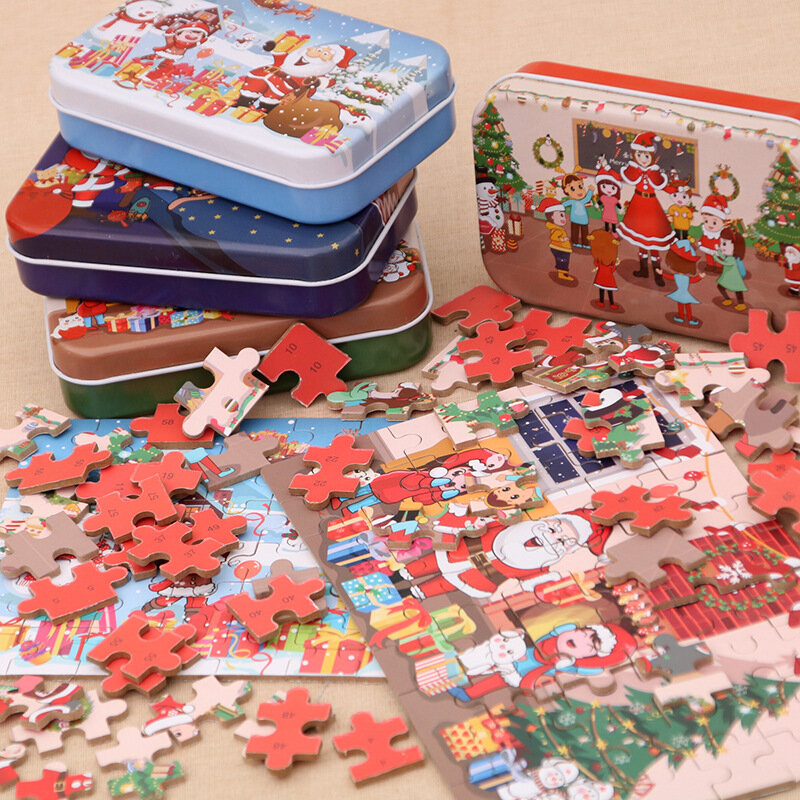 子供のための木製のクリスマスパズル,60ピース/セット,4色,ミニスタルサッカー,イラスト,赤ちゃんのための脳ゲーム