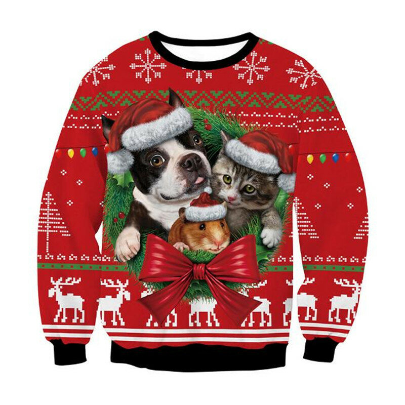 Brzydka świąteczne swetry zielona bluza 3D z zabawnym nadrukiem przyjęcie świąteczne Xmas bluza na przyjęcie urodzinowe 2024