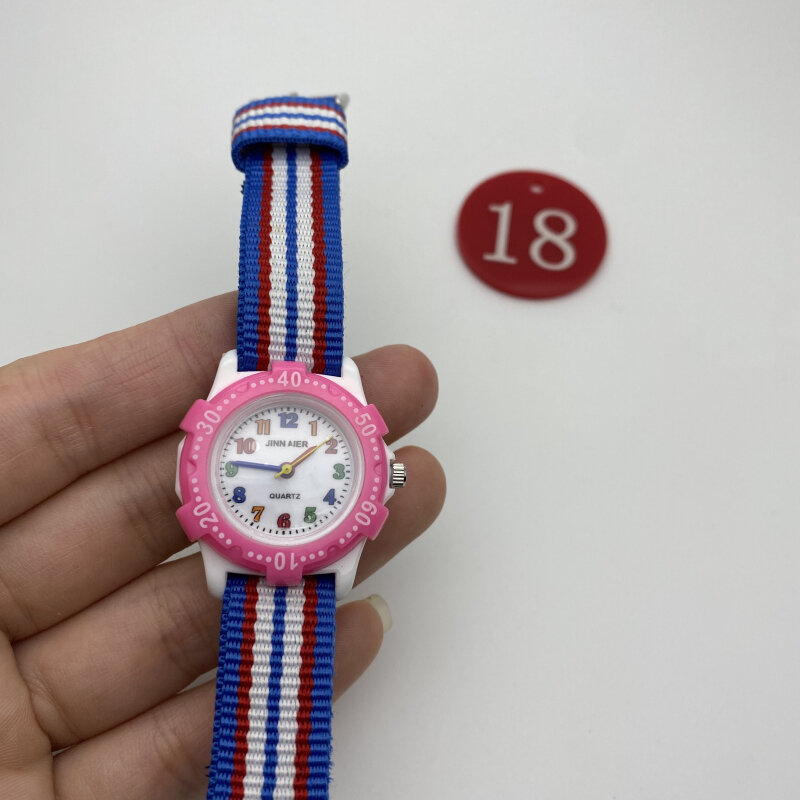 Модные Розовые кварцевые часы с арабскими цифрами для детей, милые светящиеся часы с холщовым ремешком, детские часы для девочек, подарок на...