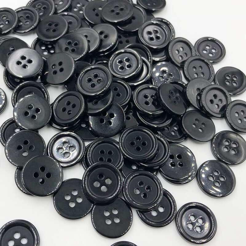 50pcs 11/15/18/20/25/30mm Black Color Overcoat Plastic Button 4 holes Craft Sewing PT251