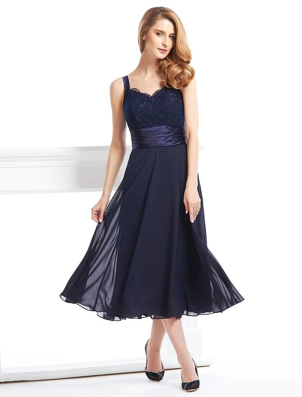 Женское винтажное платье для матери невесты, темно-синее кружевное шифоновое платье до середины икры с жакетом и V-образным вырезом, вечернее платье для жениха, 2022