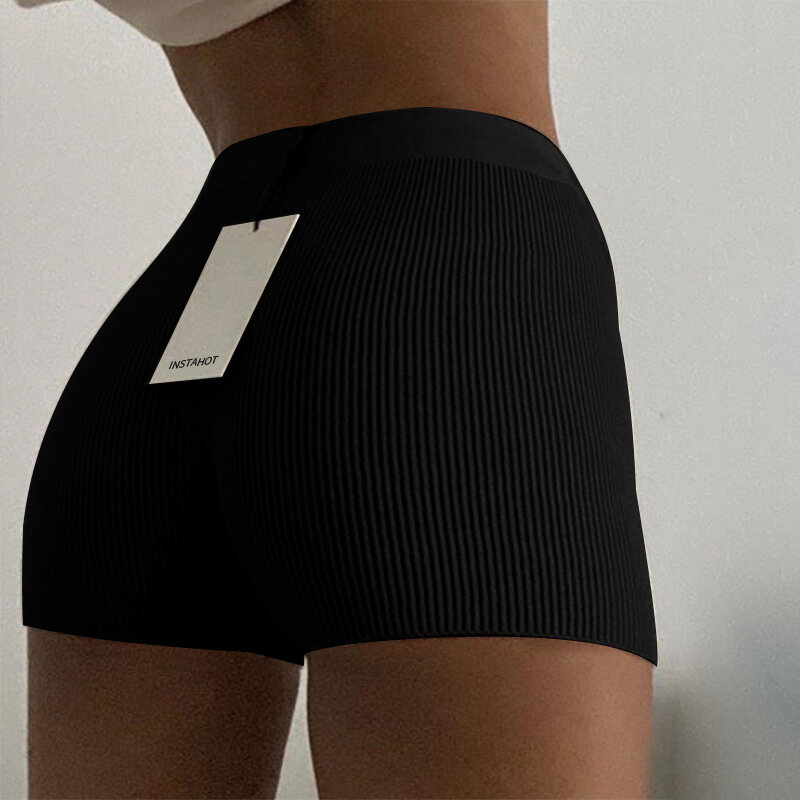 Pantalones cortos de punto de algodón para mujer, ropa de calle Sexy de cintura alta, color blanco, negro