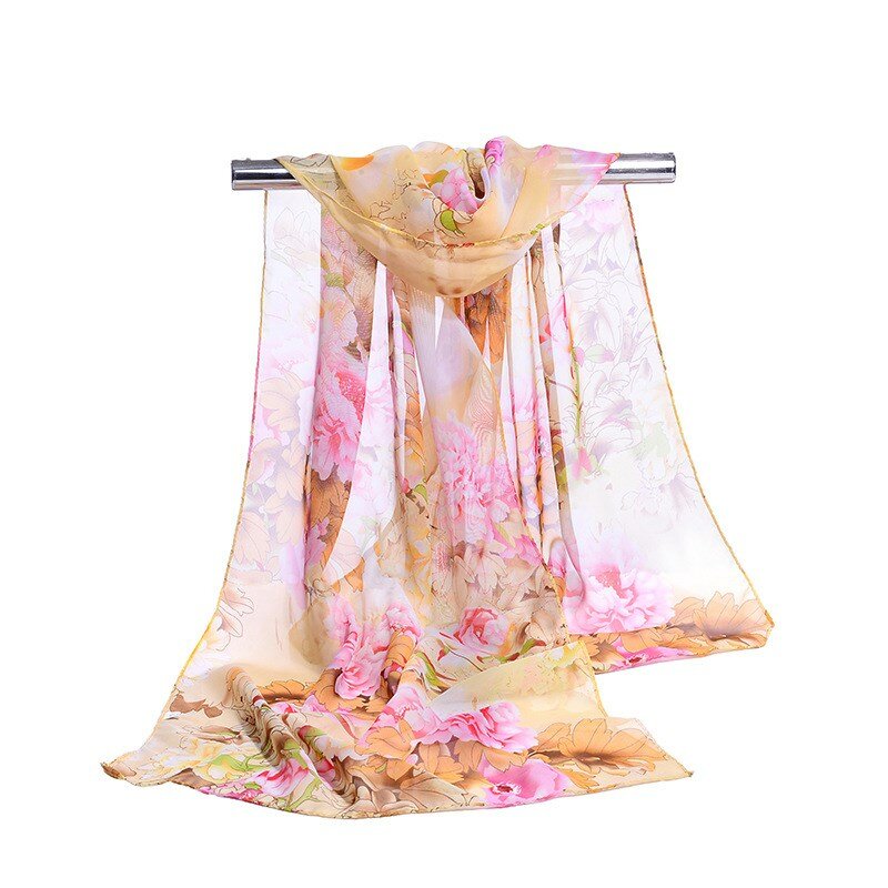 Шифоновый полосатый шарф с цветочным принтом, 160 х50 см, новинка, Солнцезащитная шаль
