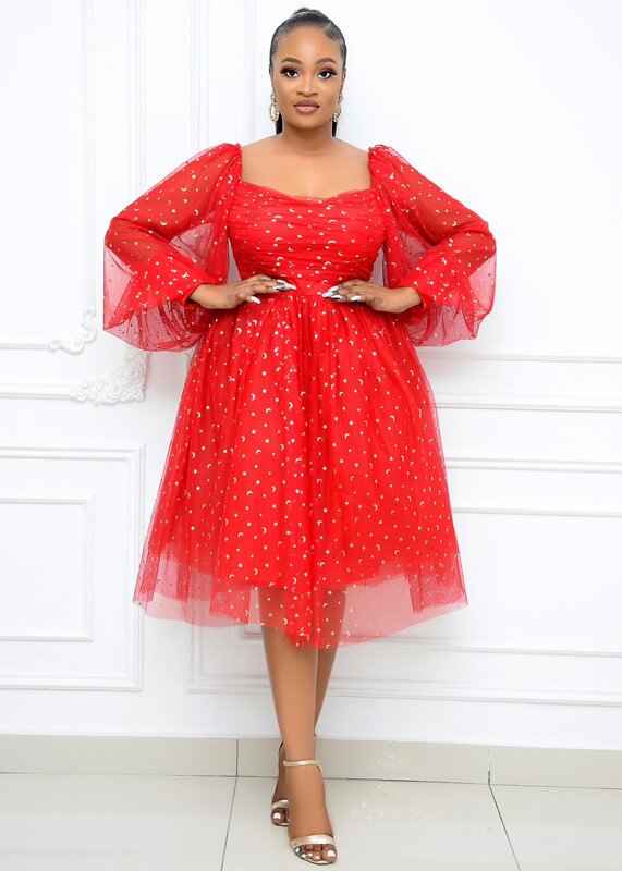 فساتين أفريقية للنساء 2021 وصول جديد المرأة الأفريقية طويلة الأكمام فستان أحمر اللون الملابس الأفريقية
