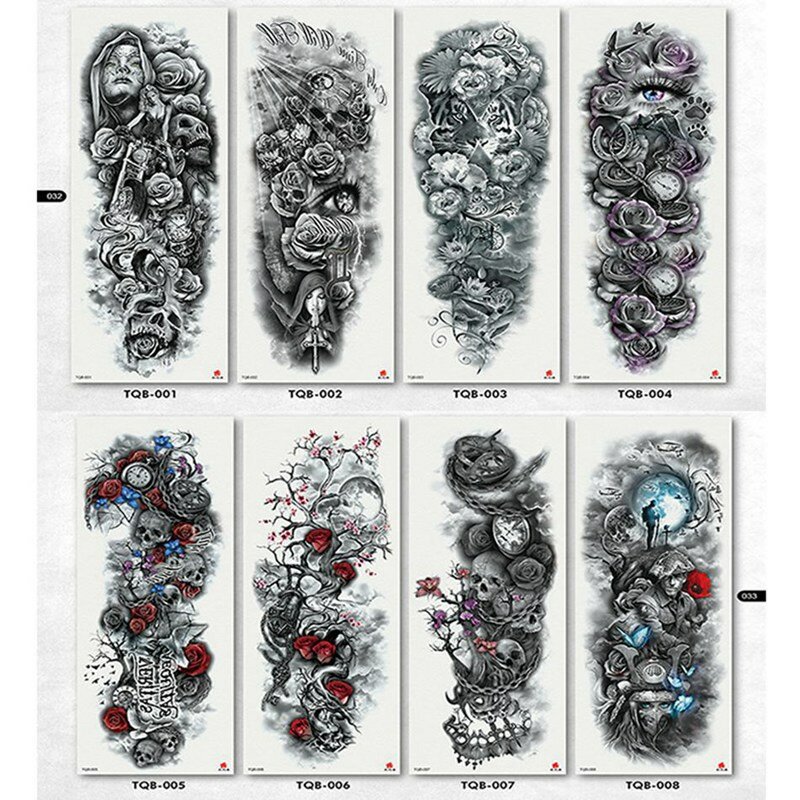 Полный череп, большие рукава, водонепроницаемые Временные татуировки, наклейки для мужчин и женщин, поддельные цветные тотемные татуировки...