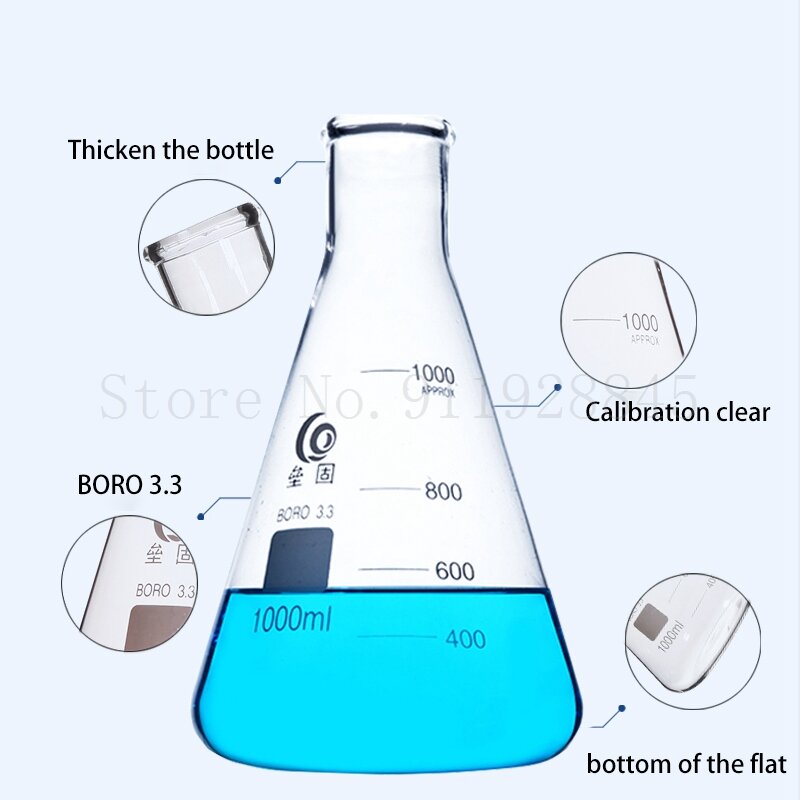 1 pz/lotto 50-2000ml dritto boccetta di vetro erlenmeyer bocca piccola, bottiglia conica della boccetta, borraccia da laboratorio