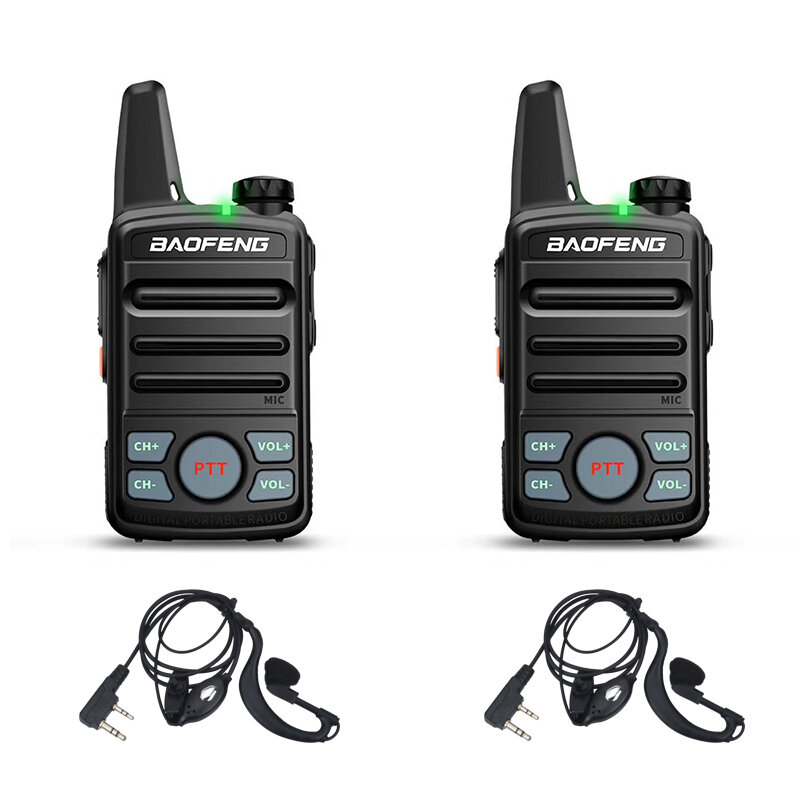 Baofeng-mini walkie talkie compacto y pequeño, radio amateur con auriculares, PTT dual, UHF, 400-470MHz, 2W, 16 canales, 2 uds.