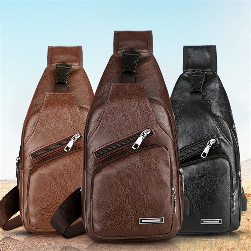 Męskie torby Crossbody męskie USB torba na klatkę piersiowa projektant torba skórzane torby na ramię pakiet przekątnej nowy plecak podróży