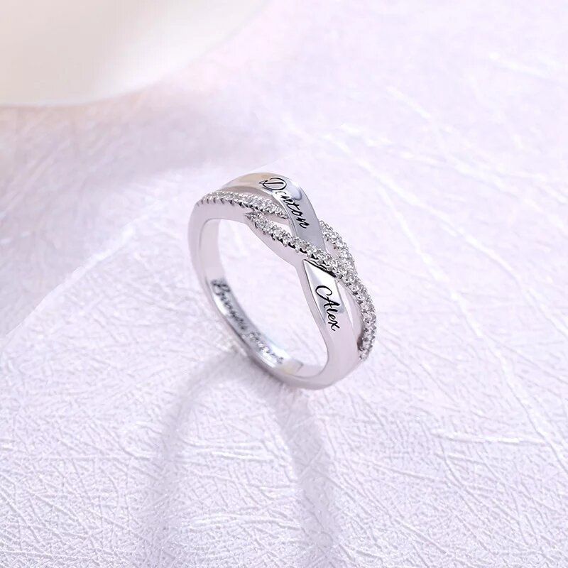 925 Sterling Silber, Personalisierte Ring Graviert Name Ring und Birthstone Hochzeit Gedenk Ring Gif
