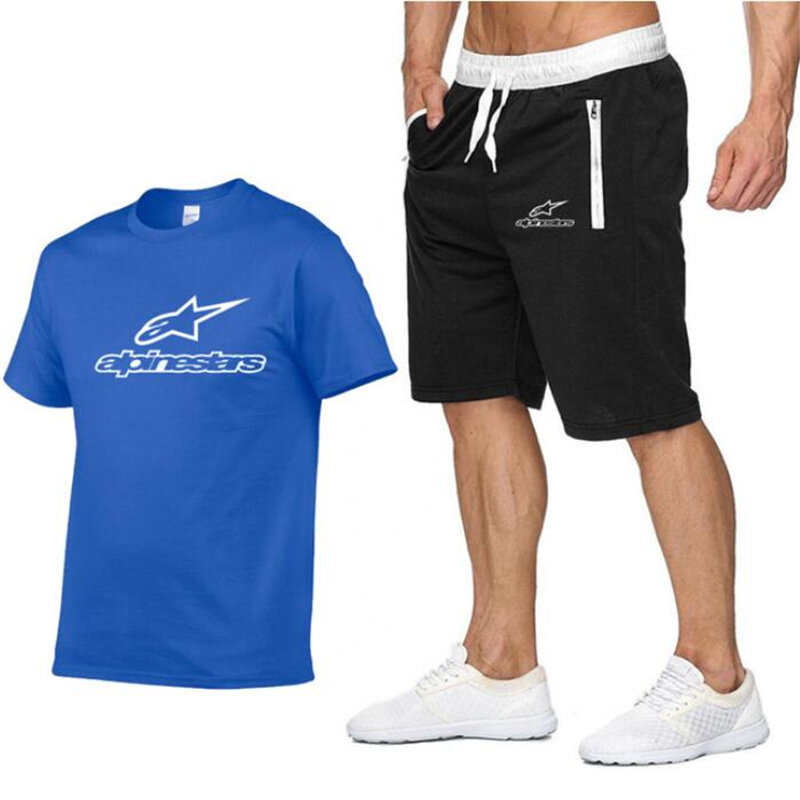 Fashion Alpinestars t-shirt Shorts Set Men Summer 2pc Tracksuit+Shorts Sets Beach Mens Casual Tee Shirts Set Sportswears S-XXL
