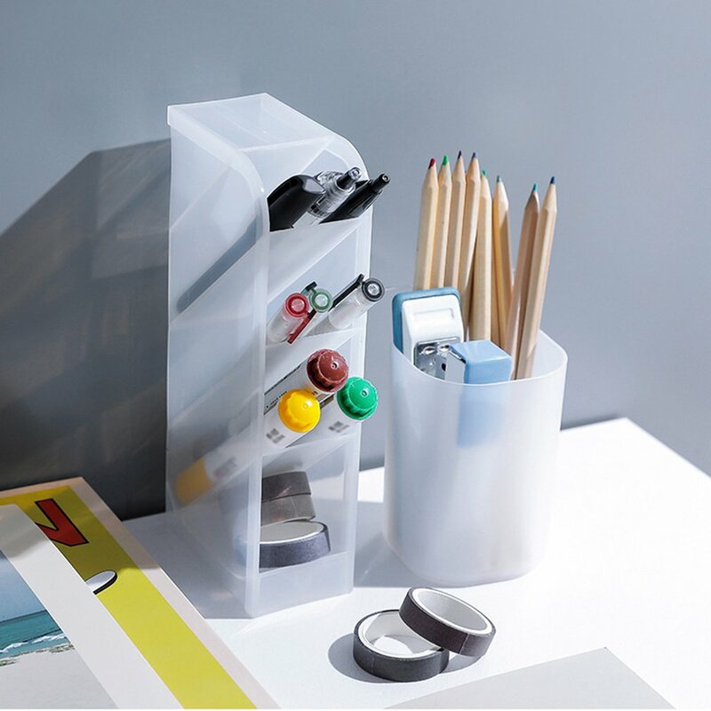 Wielofunkcyjny 4-siatkowy biurkowy stojak na długopisy biurowy futerał do przechowywania szkolny plastikowe pióro Organizer na ołówki na biurko przeźroczysty biały czarny