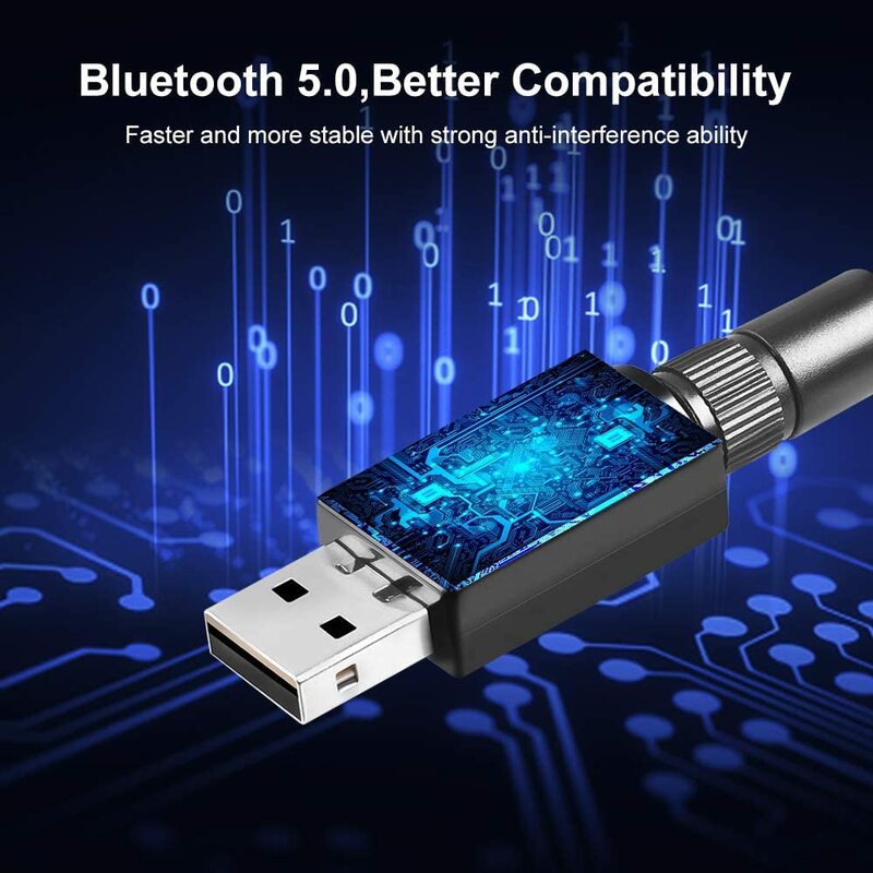 ELECTOP ไร้สายบลูทูธ5.0ตัวรับสัญญาณเสาอากาศ USB Dongle Bluetooth หูฟังลำโพงอะแดปเตอร์สำหรับ Win 10/8/8 1/7