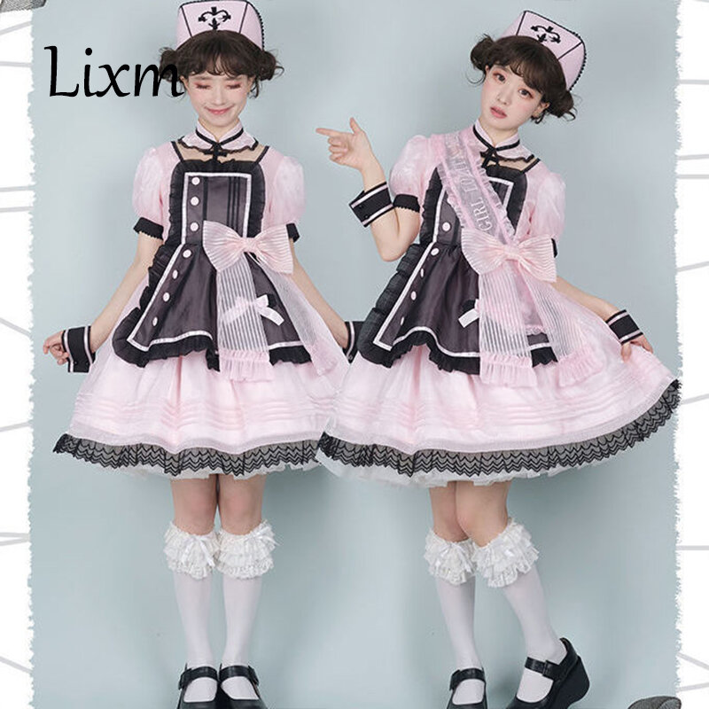 Kawaii Lolita Dress Sweetheart Rescue Team Princess Maid Cosplay OP Short Sleeve Daily Japanese Style Tea Party Dresses
