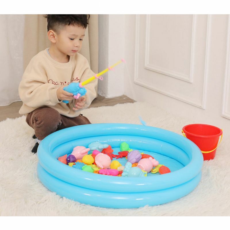 Mainan pancing magnetik plastik, 30/52 buah Set joran ikan mainan air untuk anak-anak