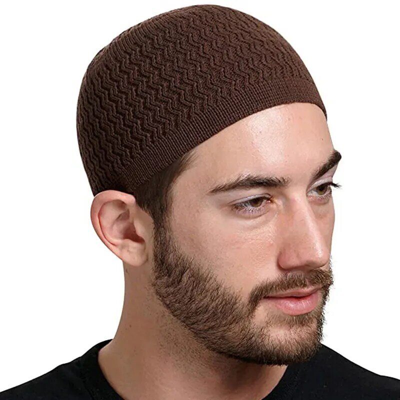 男性用のニットのイスラム教徒の祈りの帽子,暖かいユニセックスビーズの帽子,イスラムのラマダンの宝石,男性用のヘアカットキャップ