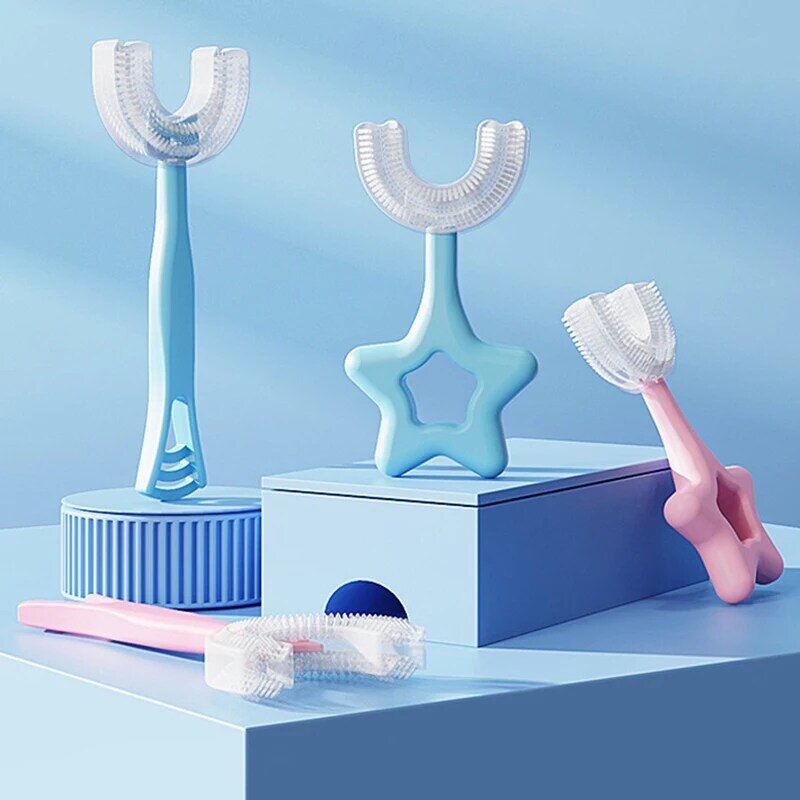 Детские Силиконовые Зубные щетки, Детские зубные щетки для ухода за полостью рта, Симпатичные U-образные зубные щетки для мальчиков и девоче...