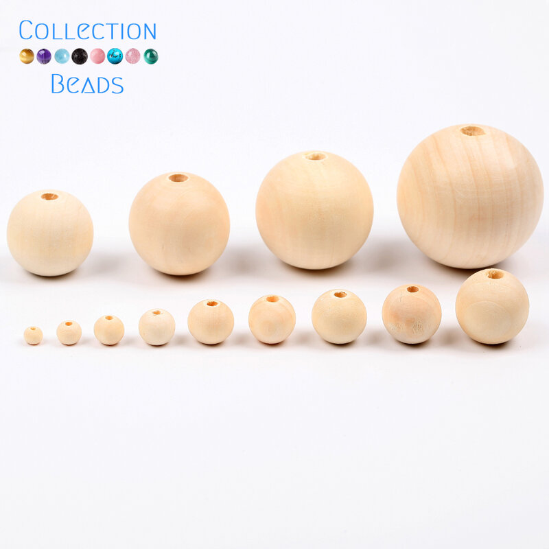 Cuentas de madera Natural de 1-1000 piezas, espaciador redondo de perlas de madera, dijes de bolas sin plomo, accesorios hechos a mano para fabricación de joyas DIY, 4-50mm