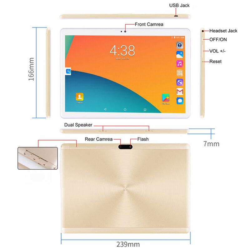 Hadiah Gratis Kartu TF 32GB 1280*800 2.5D Tempered Glass Layar 10.1 Inch Quad Core 3G Tablet 2GB RAM Android 9.0 Tablet Komputer