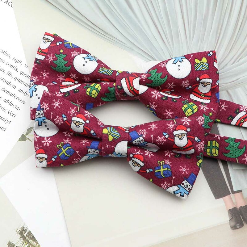 Christmas Parent-Child Bowtie Set Cotton Xmas-Pattern Festival Theme Tie Xmas-Pattern Lovely Kids Pet Mens Bow Tie Party Gifts