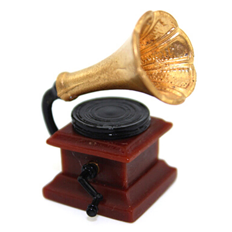 1:12 Diyเรซิ่นMiniatureบ้านตุ๊กตาเฟอร์นิเจอร์ตุ๊กตาMiniature Mini Phonograph Retro Gramophone