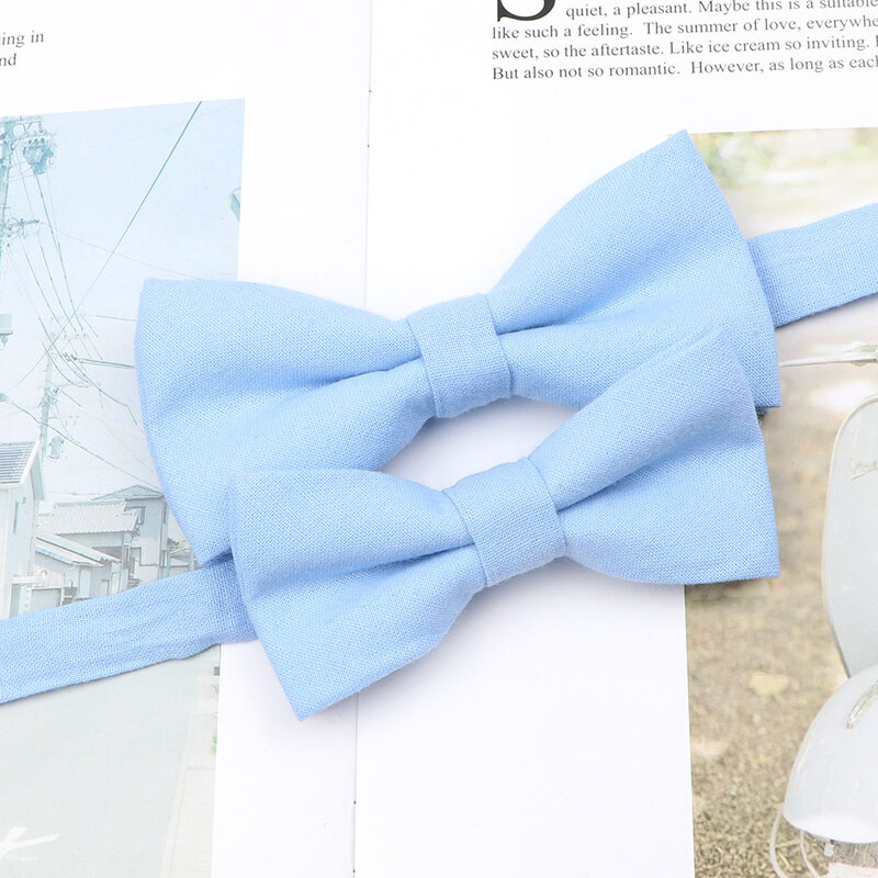 Gravata borboleta de algodão infantil, acessório casual para jantar e casamento, cores leve, branco, azul, rosa