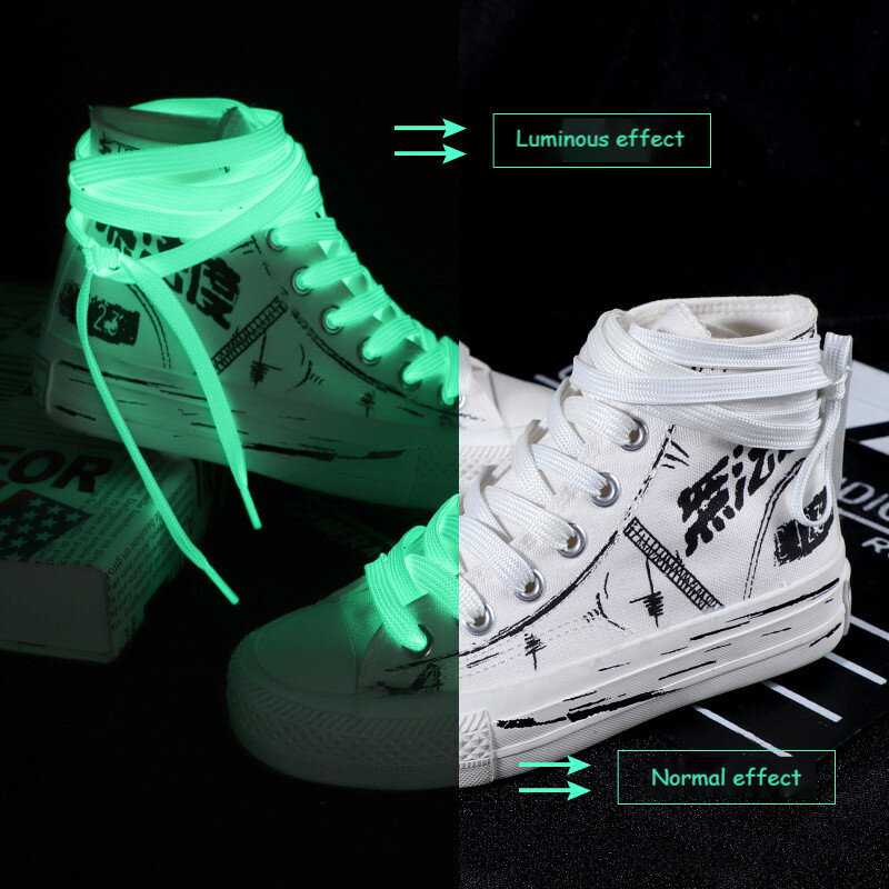 Cordones luminosos para calzado deportivo, cordón fluorescente de lona, color blanco, a la moda, 1 par