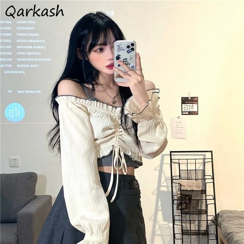 Sets Women Femme 2 Pieces Solid Ulzzang High Street Preppy Style Lovely Basic Crops Tops V-neck Sexy Club Wear Fit Autumn Ropa