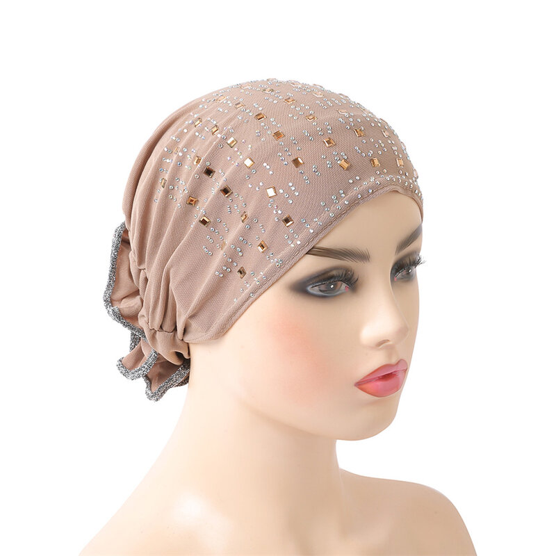 Touca de quimioterapia feminina muçulmano, chapéu para perda de cabelo touca de turbante islâmico, chapéu touca de cabeça com strass árabe