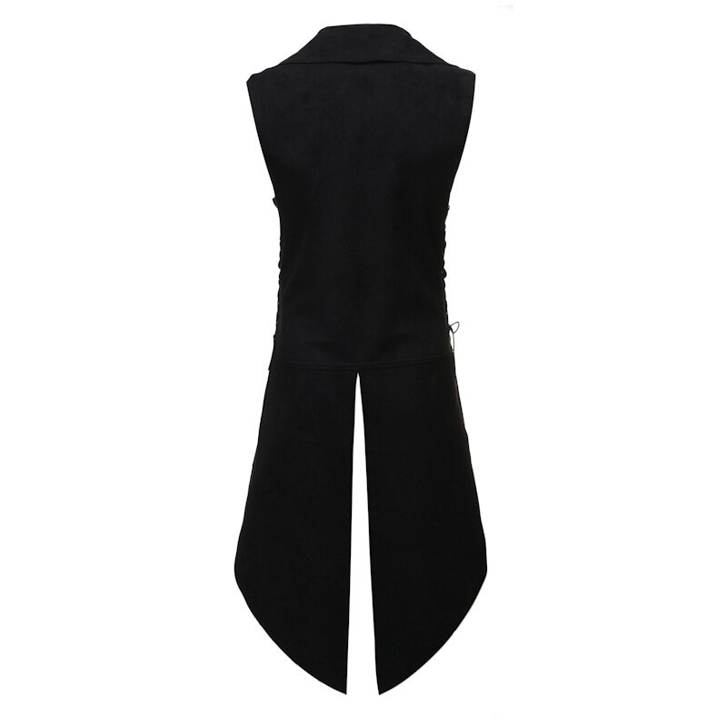 Chaleco de terciopelo negro gótico Steampunk para hombre, traje victoriano Medieval de doble botonadura, chalecos, abrigo de cola, disfraz de graduación de Cosplay de escenario